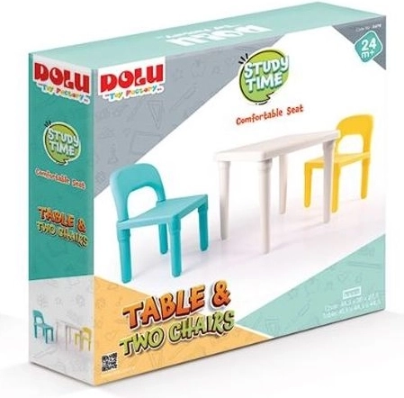 Dolu dětský set: bílý stolek a 2 židličky