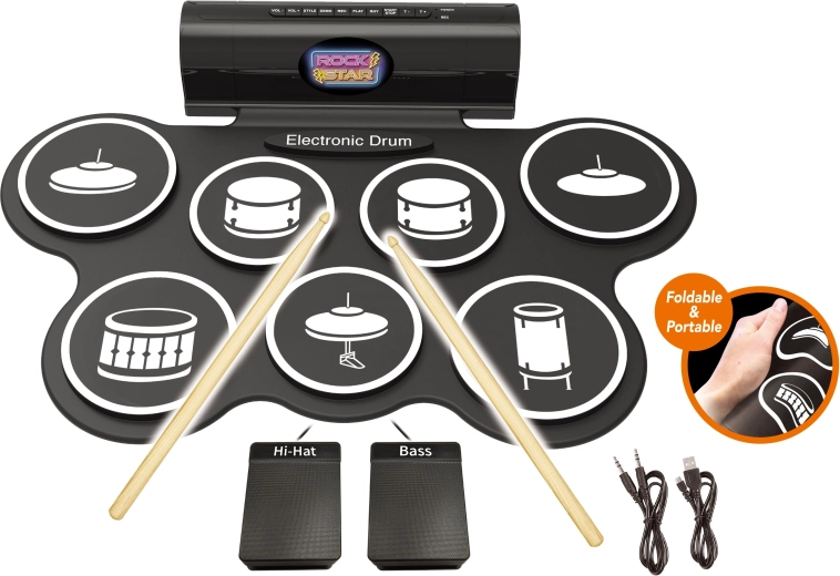 Elektronická bicí souprava s pedály a světelnými efekty