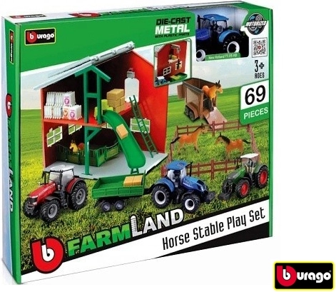 Bburago Farmland herní sada stáj s koňmi a traktorem assort - 1 kus