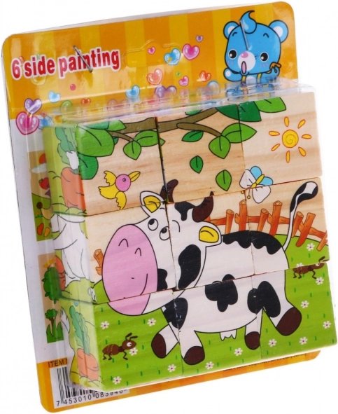 Dřevěné kostky puzzle pro děti 18m+ – zvířátka, 6 obrázků