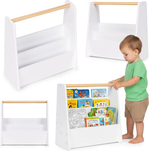 Montessori dětská knihovna 3patrový stojan na knihy bílý ecotoys
