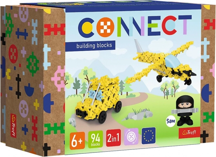 Stavebnice Trefl Connect 2v1 letadlo a jeep, 94 dílků