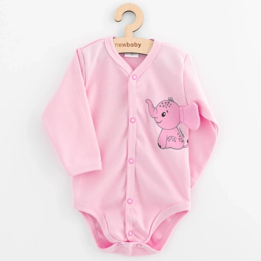 Kojenecké celopropínací body s dlouhým rukávem NEW BABY Happy Elephant růžové