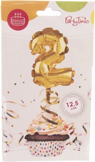 Fóliový balónek číslo 2 zlatý cake topper 12,5 cm