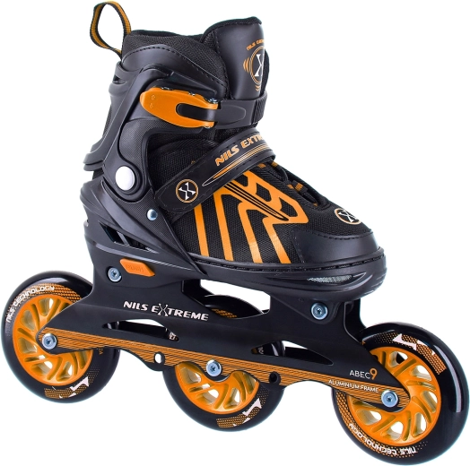 Kolečkové brusle NILS Extreme s třemi kolečky 100 mm, oranžové – S(29-33)