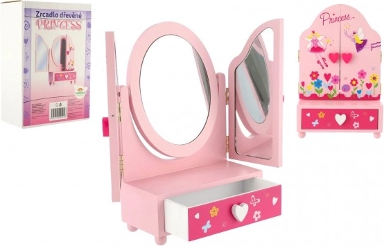 Dětské toaletní zrcadlo se šperkovnicí Princess, dřevěné, růžové