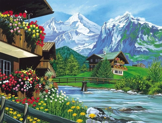 Norimpex diamantové malování domek v horách 30 × 40 cm