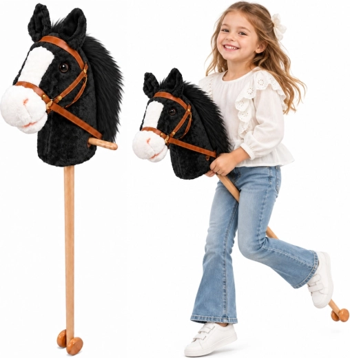 Hobby Horse černobílý kůň na tyči s kolečky a zvukem cvalu 100 cm