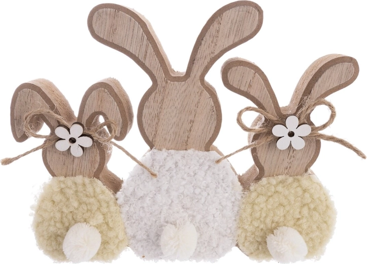 Dekorativní zajíc ze dřeva a plyše 18 cm žluto-bílý