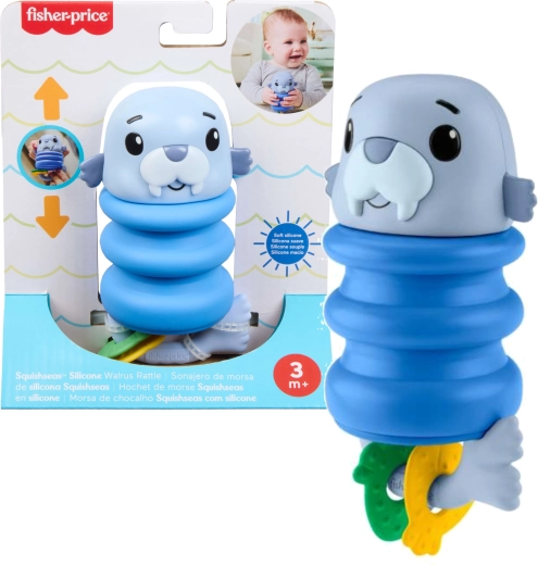 Smyslová chrastítko pro miminka s tuleněm a silikonovou pružinkou FISHER-PRICE