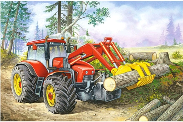 Diamantové vyšívání (diamond painting) traktor s drapákem 35 × 25 cm
