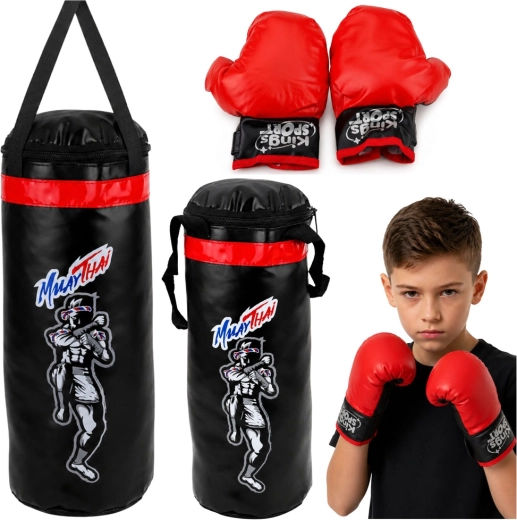 Dětský boxovací set MuayThai M – boxovací pytel 55 × 17 cm a rukavice