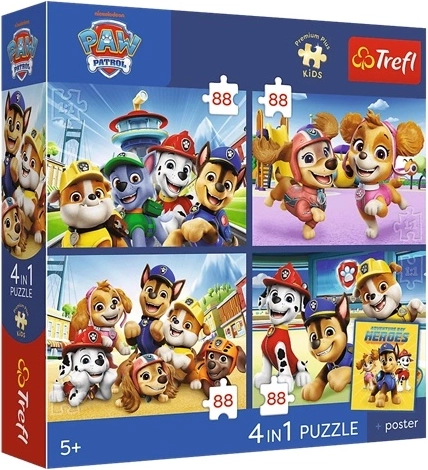 Trefl puzzle 4v1 Psí patrol (4×88 dílků) s plakátem