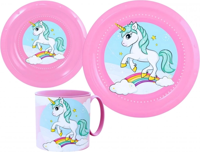 Dětská plastová jídelní sada Unicorn (3dílná)