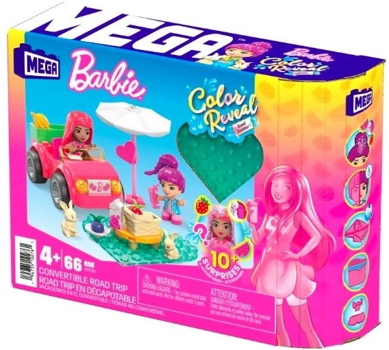 Stavebnice Barbie Color Reveal růžový kabriolet s piknikem