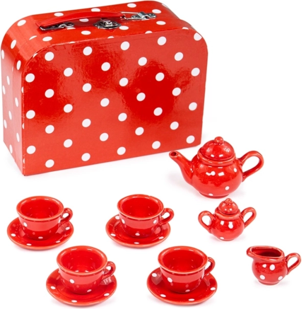 Červený puntíkovaný čajový set BIGJIGS TOYS pro děti