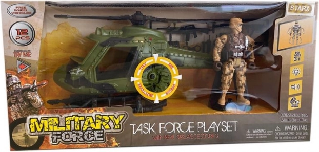 Sada vojenské helikoptéry a figurky vojáka