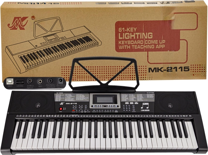 Elektronický keyboard s 61 klávesami, podsvícené klávesy, adaptér