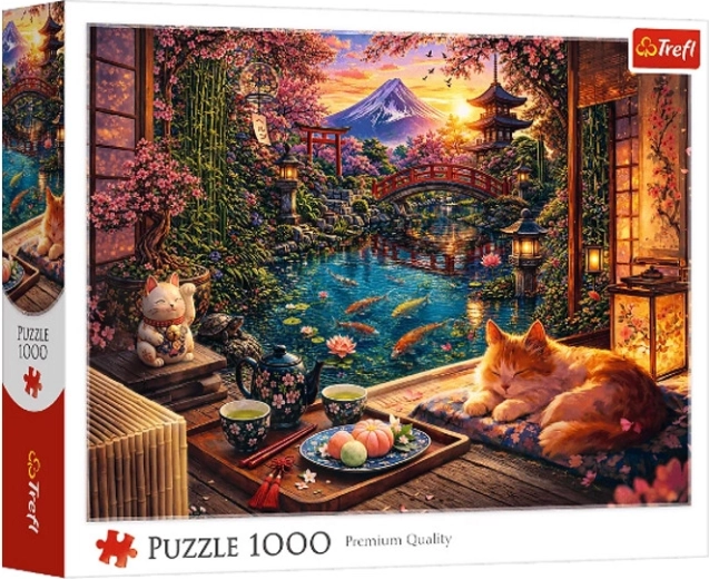 Puzzle 1000 dílků kočka v sakurové zahradě