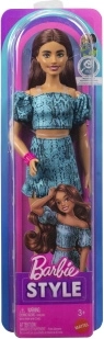 Mattel Barbie Fashionistas sběratelská panenka s tmavými vlasy v dvoudílném tyrkysovém outfitu