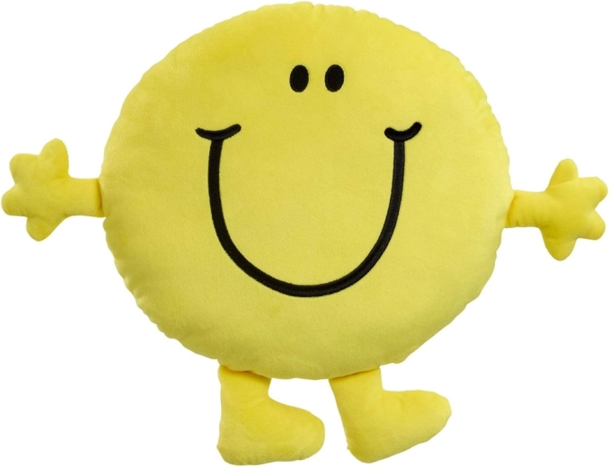 Plyšový polštář MR. HAPPY – velký žlutý usměvavý polštář