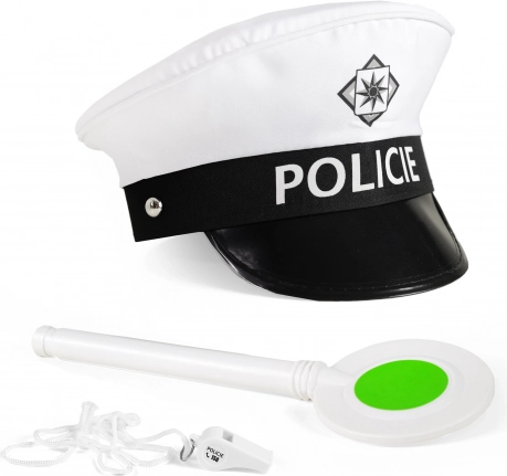Sada dopravního policisty s čepicí, plácačkou a píšťalkou