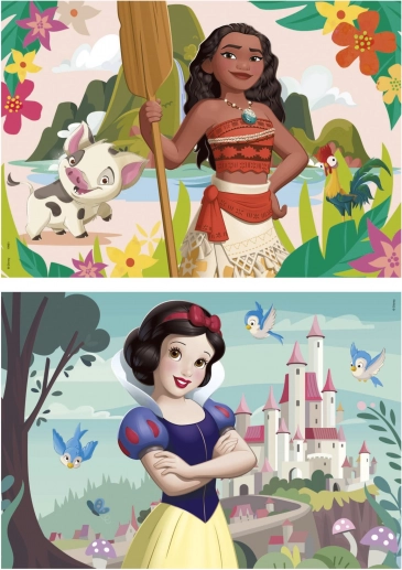 Dřevěné puzzle Disney princezny Vaiana a Sněhurka 2×50 dílků