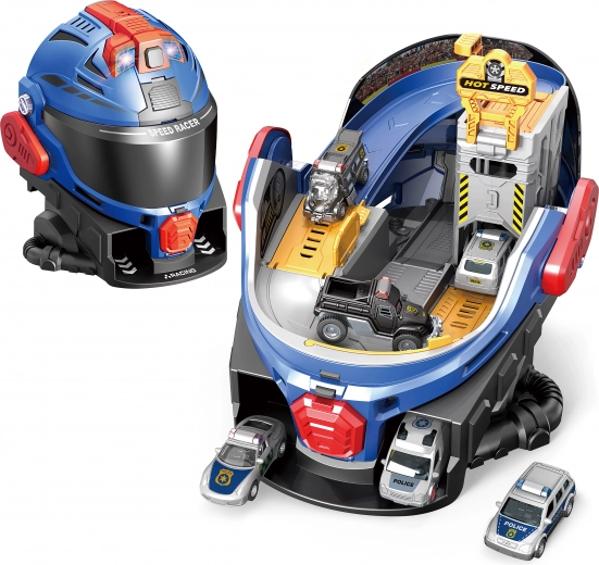 policejní stanice s helmou a efekty