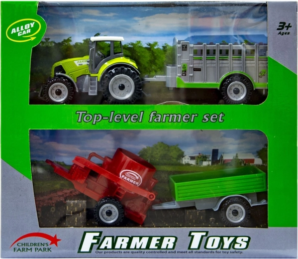 Zelený traktor s vyměnitelnými přívěsy