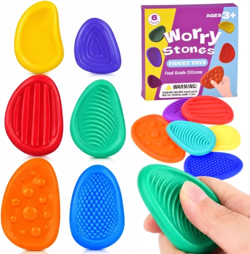 Silikonové senzorické kamínky fidget toys – sada 6 ks