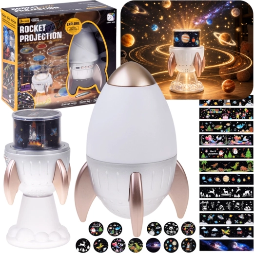 Kosmický projektor hvězd a planet ve tvaru rakety s Bluetooth reproduktorem
