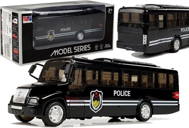 Policejní autobus s osvětlením a zvuky, černý (pull-back)