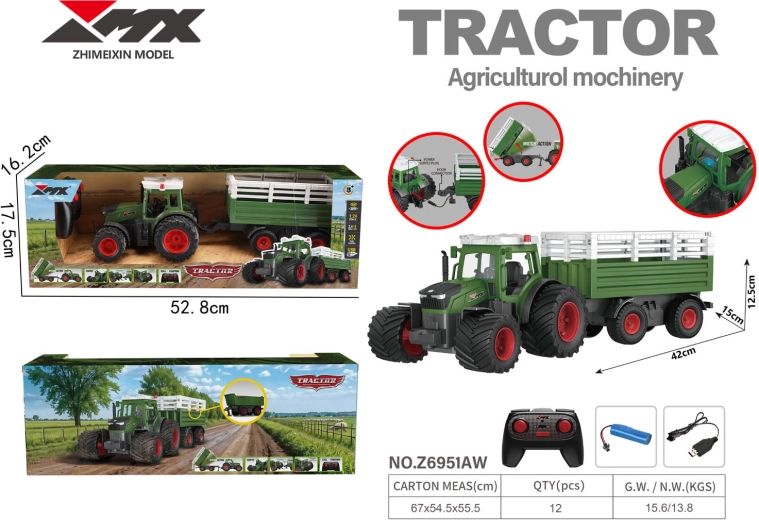 Dálkově ovládaný traktor s návěsem a sklápěčem