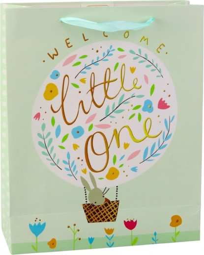 Zelená dárková taška s králíčkem na uvítání miminka