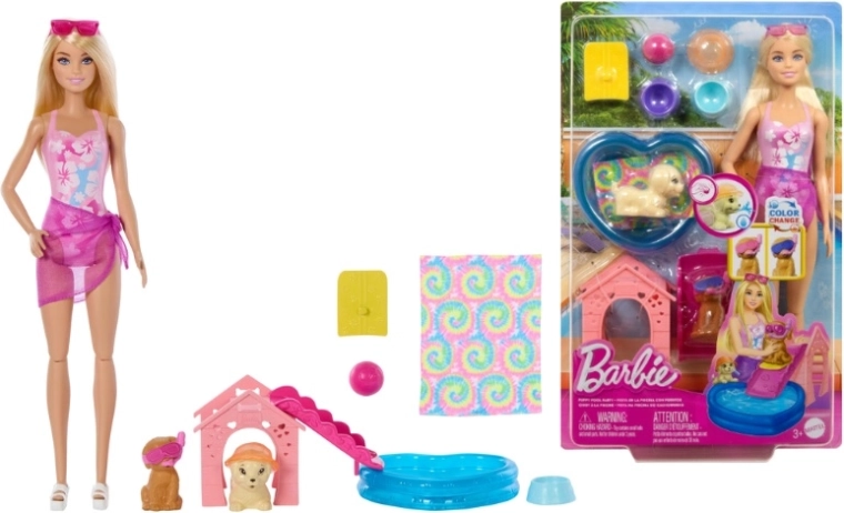 Barbie herní set s pejsky do koupání s efektem změny barvy - 1 kus
