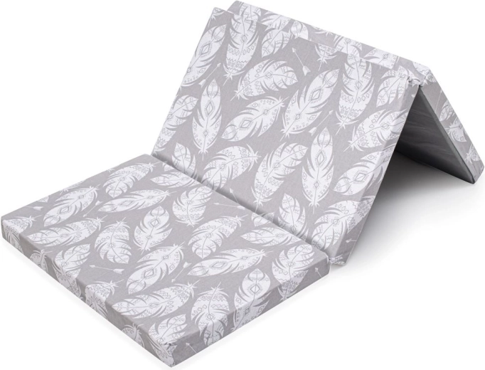 Skládací dětská matrace do postýlky 120×60×5 cm s potahem s motivem peří NEW BABY