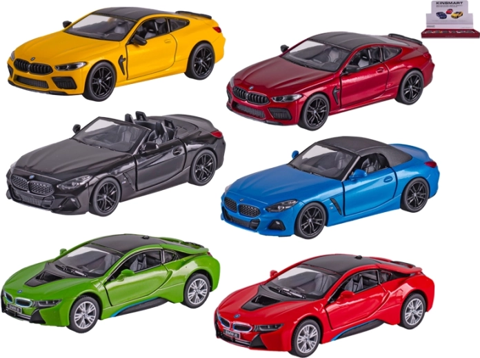 Kovový model auta Kinsmart BMW 1:38 se zpětným chodem a otevíracími dveřmi