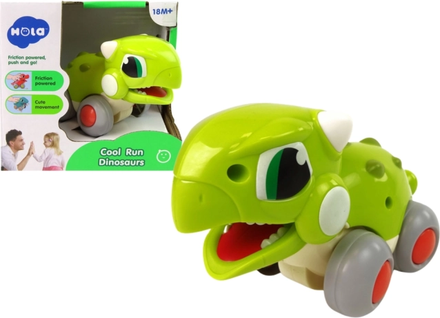 Zelený dinosaur na kolečkách – tlač a jeď hračka pro děti