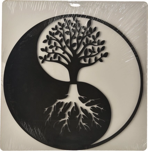 Dřevěná nástěnná dekorace yin-yang černá 35 × 35 cm