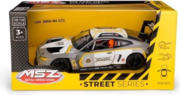 MSZ BMW M4 GT3 kovový model v měřítku 1:24 stříbrno-šedý