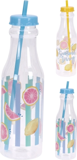 Láhev na pití s brčkem 650 ml – mix letních motivů