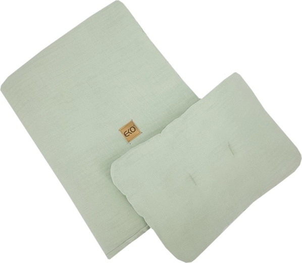 Mušelínová sada do postýlky EKO Mint (polštář 30×40 cm, přikrývka 75×100 cm)