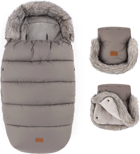 Petite&Mars zimní set: fusak Comfy 4v1 a rukavice na kočárek Furry mocha mousse