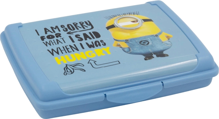Svačinový box Minions s klik uzávěrem 17 × 13 × 3,5 cm modrý
