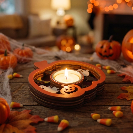 Halloweenský držák na čajovou svíčku ve tvaru dýně