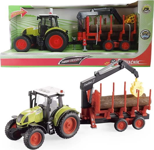 Farm service traktor s přívěsem na přepravu dřeva 1:16