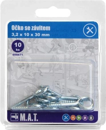 Zavřené očko se závitem 30 × 10 × 3,2 mm, pozink, 10 ks