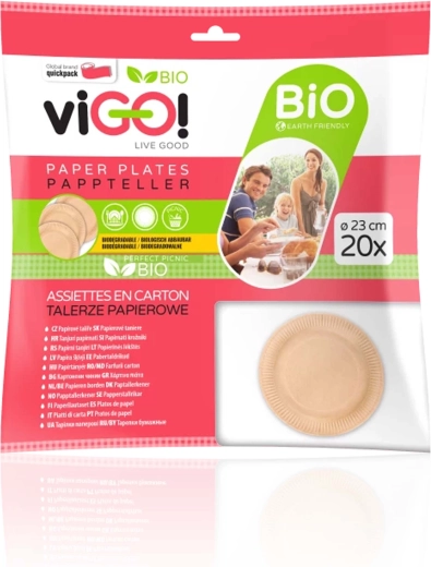 VIGO! Bio papírové talíře hnědé 23 cm, 20 kusů