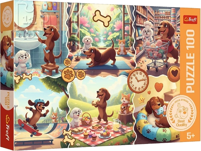 Puzzle 100 dílků dlouhý den jezevčíka