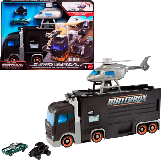 Matchbox mobilní velitelství – transformující transportní kamion s helikoptérou a 2 autíčky